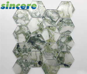 Boa venda decoração brilhante backsplash forma hexagonal telhas de banheiro mosaico de vidro