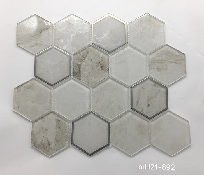 Boa venda decoração brilhante backsplash forma hexagonal telhas de banheiro mosaico de vidro