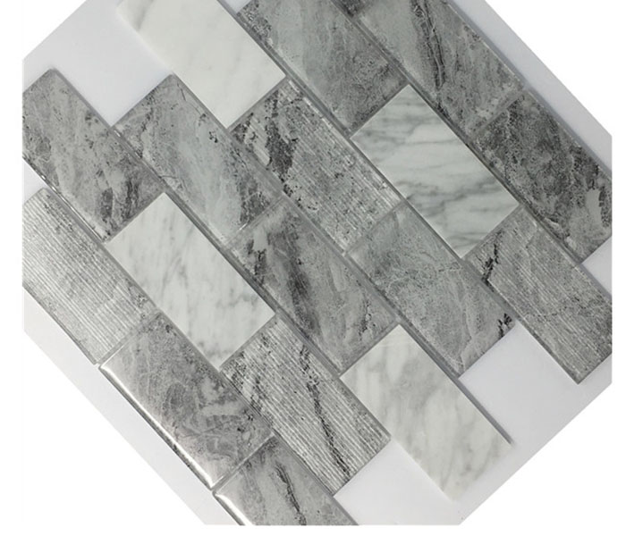 Preço barato cinza branco cozinha back splash parede azulejos retângulo de vidro mosaico