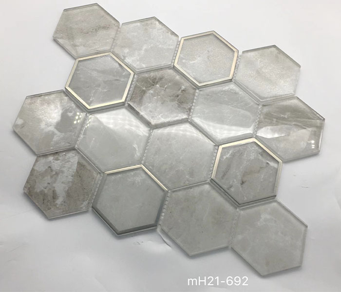 Boa venda decoração brilhante backsplash forma hexagonal telhas de banheiro mosaico de vidro